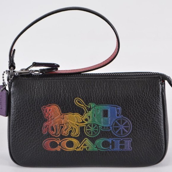 Coach Handbags - NWT Coach Black Leather Rainbow Horse Buggy Nolita 10 Wristlet Purse Bag
